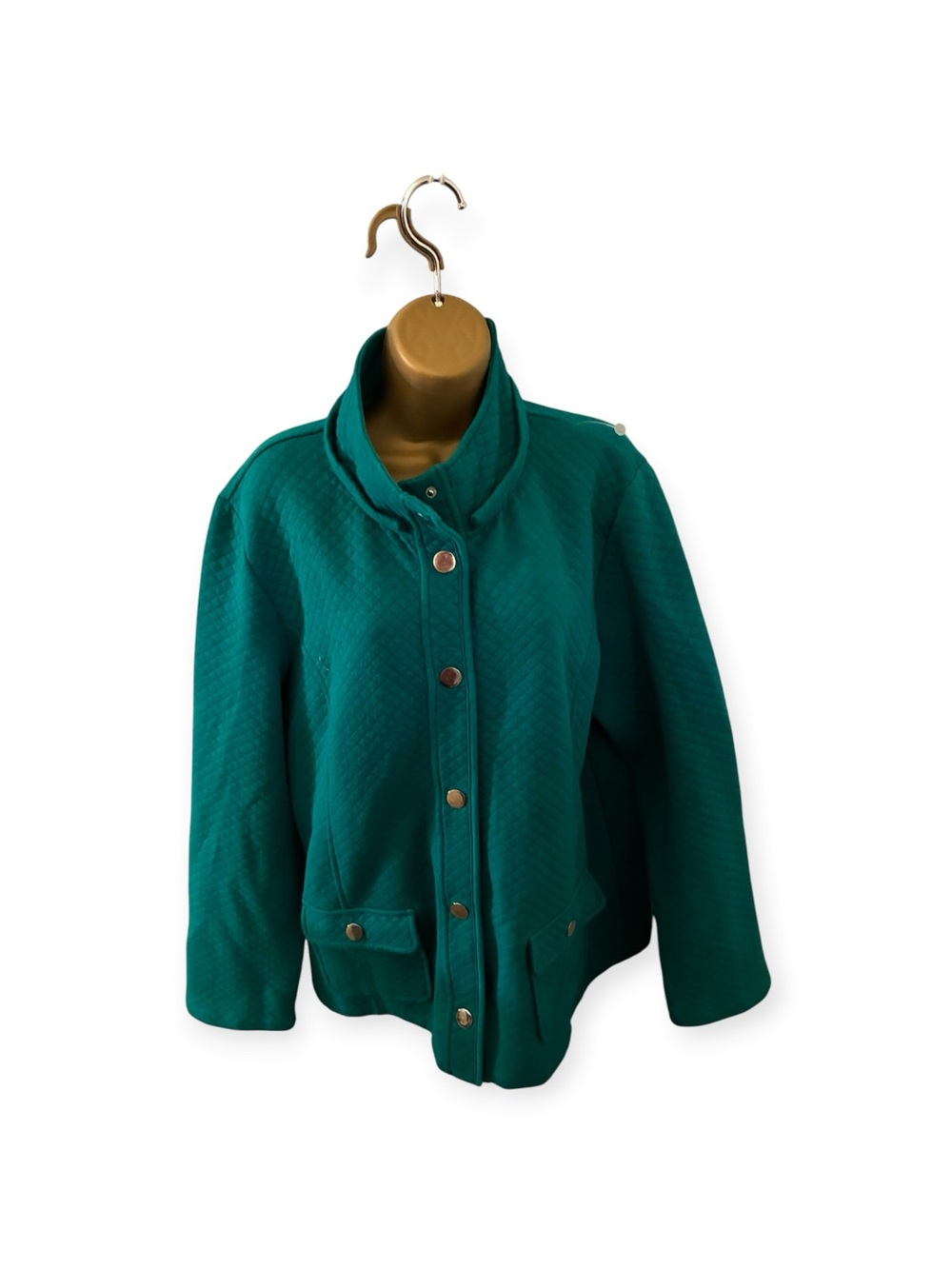 Style & Co Sport Quilted Jacket Snap Front Mock Neck Pockets Turquoise XL
